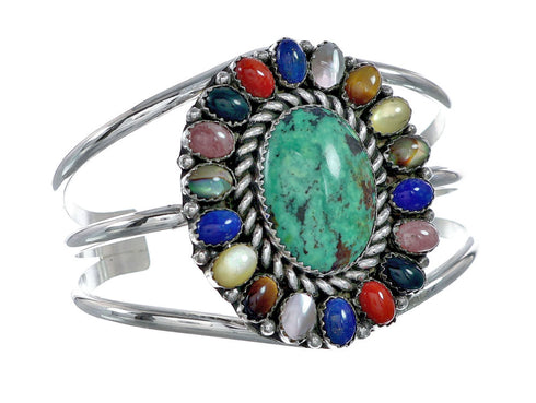 Navajo Native American Sterling Silver Turquoise Treasure Cuff Bracelet NX11783